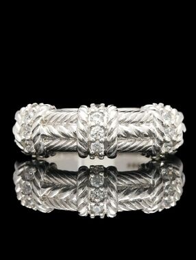 Vintage Judith Ripka Ornate Sterling Silver w/Sparkling Diamonique Gemstone Ring